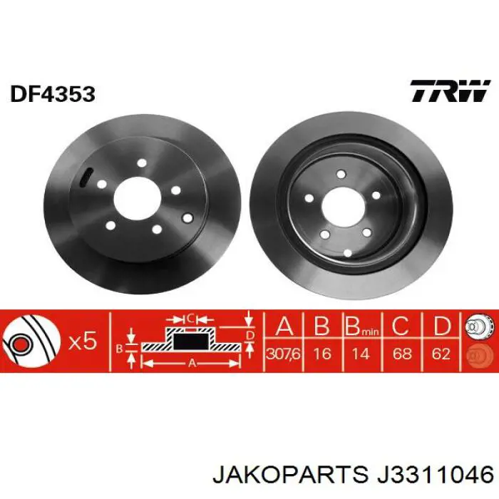 Задний тормозной диск Jakoparts J3311046 цена, от 31.76 USD