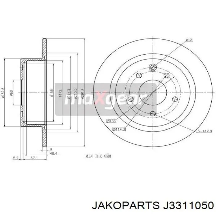 Задний тормозной диск Jakoparts J3311050 цена, от 27.58 USD