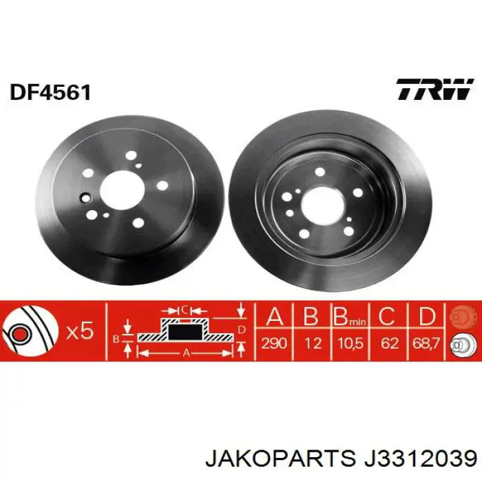 Disco de freno trasero J3312039 Jakoparts