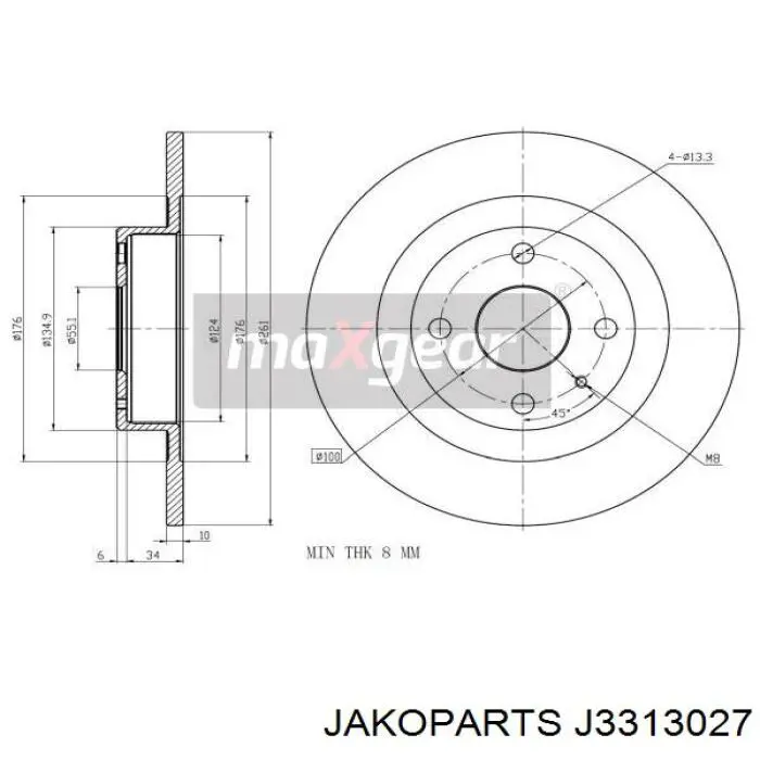 Купить J3313027 Jakoparts Диск тормозной задний