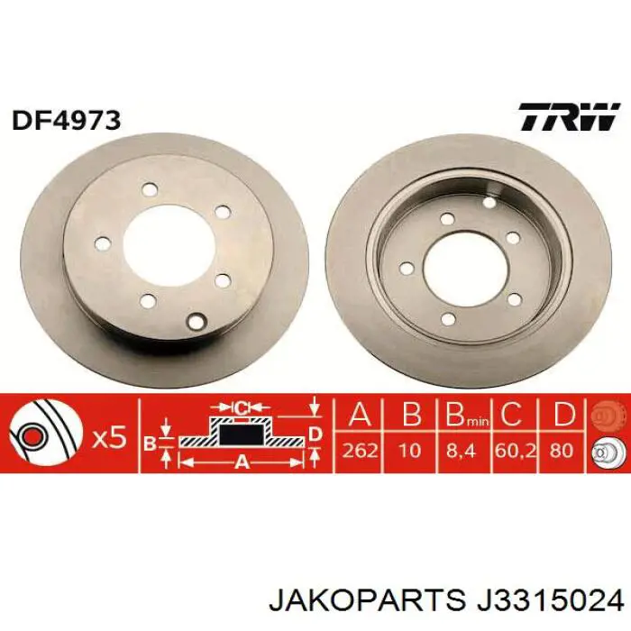 Купить J3315024 Jakoparts Диск тормозной задний