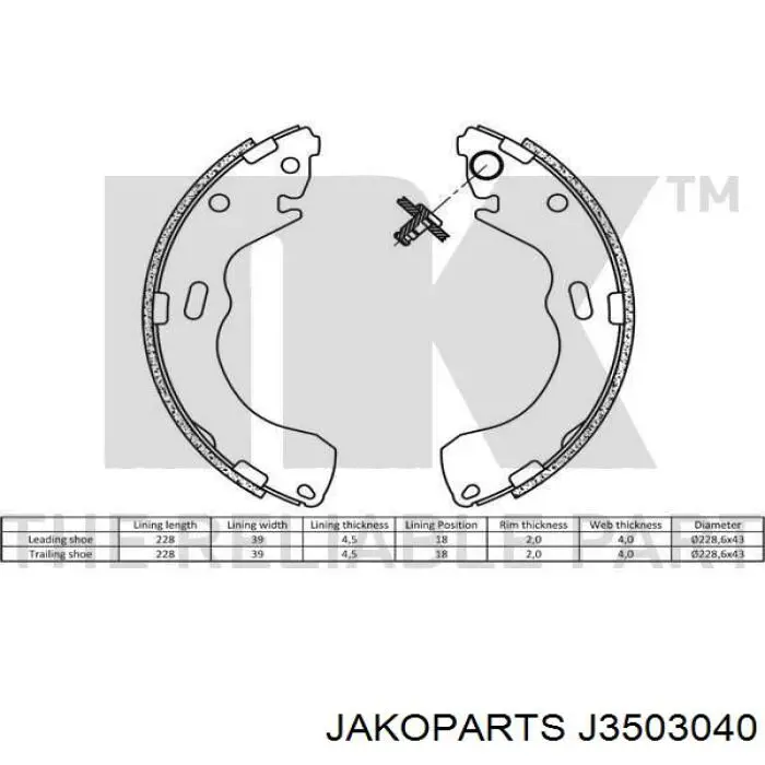 J3503040 Jakoparts Барабанные тормозные колодки