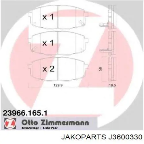 Купить J3600330 Jakoparts Колодки тормозные