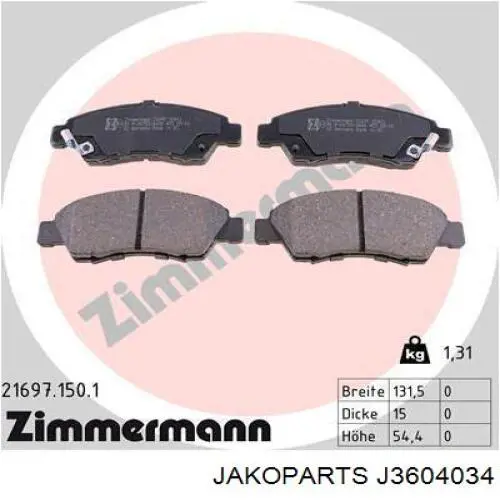 Передние тормозные колодки J3604034 Jakoparts