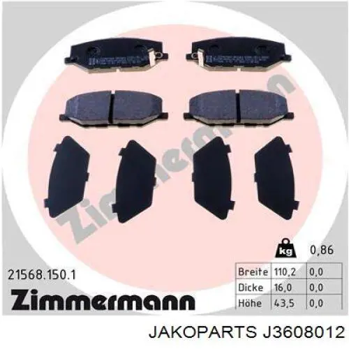 Pastillas de freno delanteras J3608012 Jakoparts