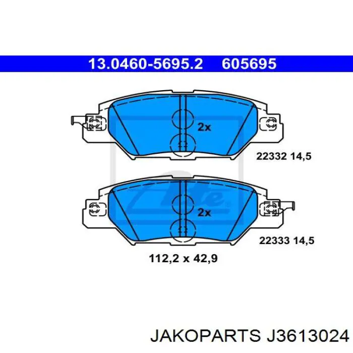 Колодки дисковые  Jakoparts J3613024 цена, от 22.23 USD