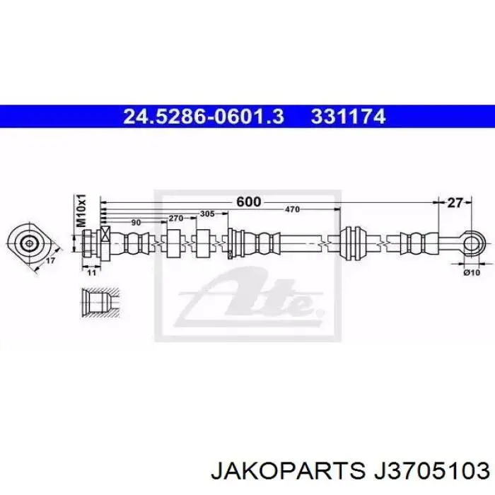 Купить T61121 Brembo Шланг тормозной передний, правый