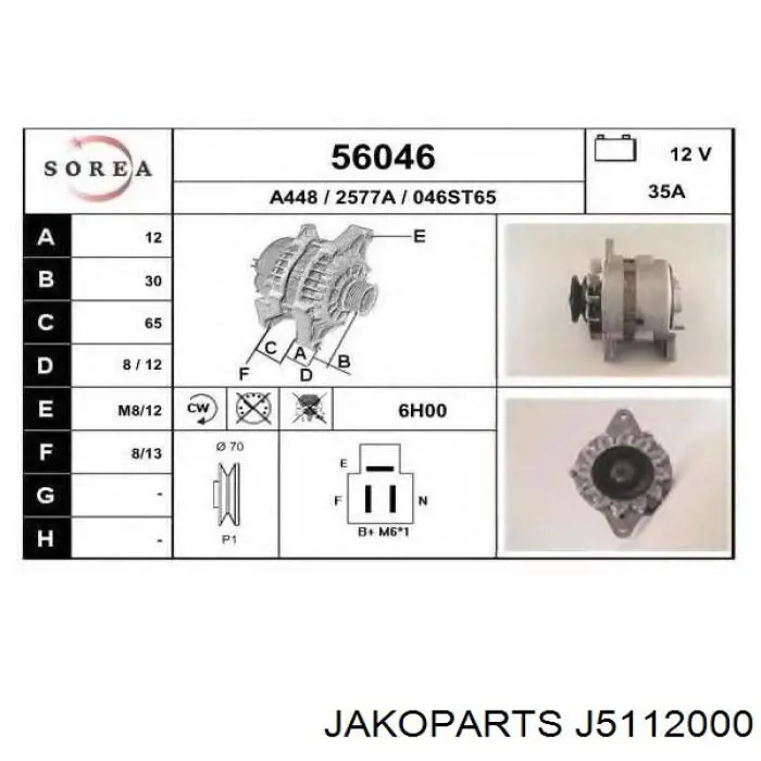 Alternador J5112000 Jakoparts