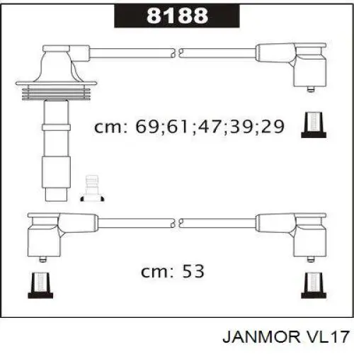 Провода высоковольтные, комплект Janmor VL17