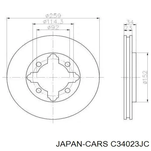 Freno de disco delantero C34023JC Japan Cars