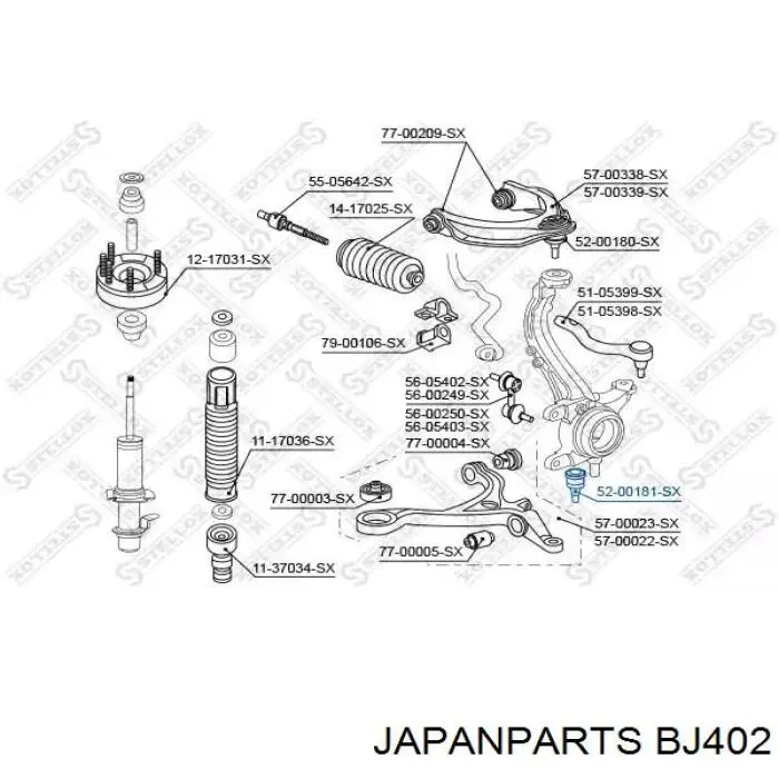 Шаровая опора, нижняя Japan Parts BJ402 цена, от 12.76 USD