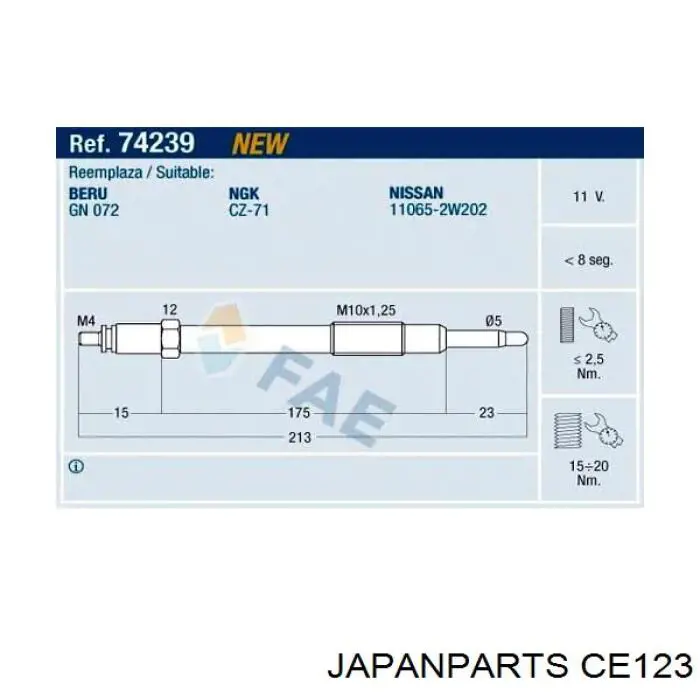 Свечи накала Japan Parts CE123 цена, от 6.21 USD