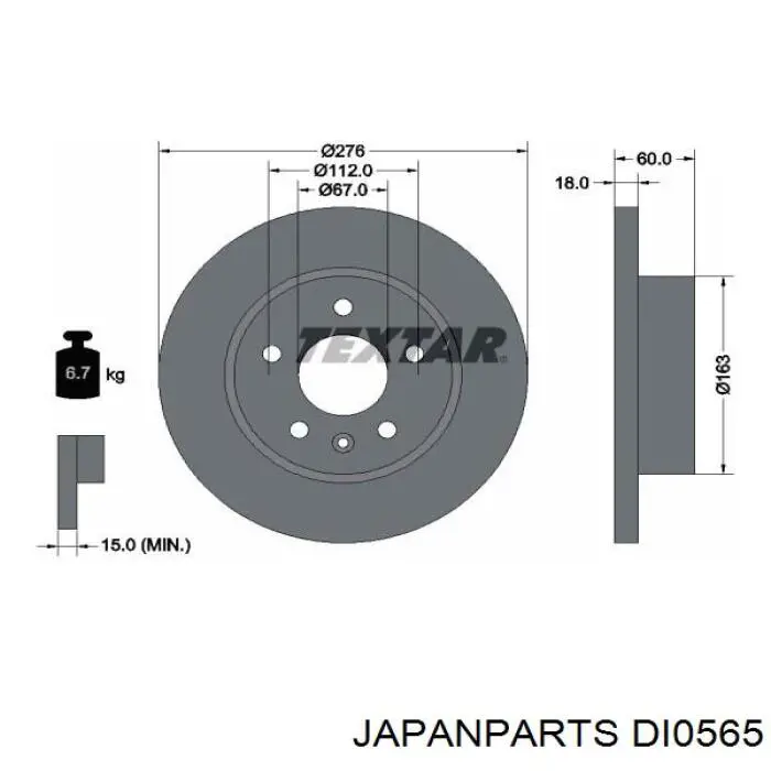 Передние тормозные диски DI0565 Japan Parts