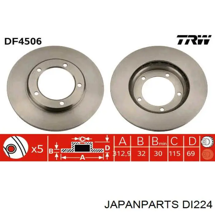 Диск тормозной передний Japan Parts DI224