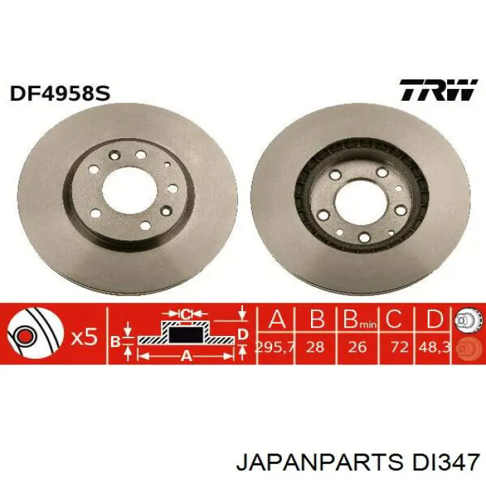 DI347 Japan Parts диск тормозной передний