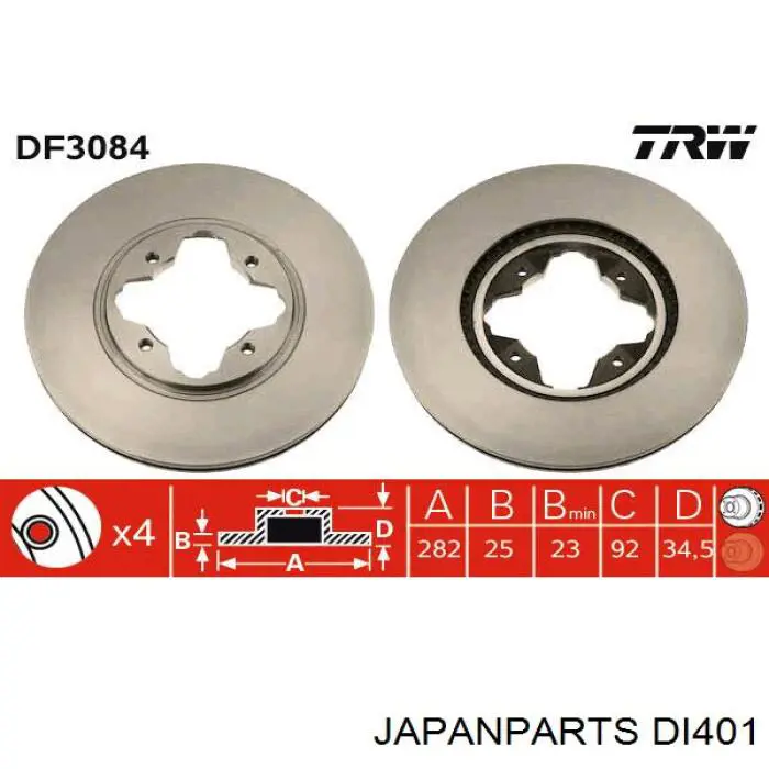 DI401 Japan Parts диск тормозной передний