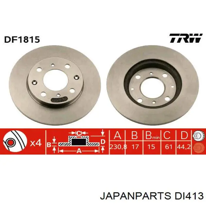 Передние тормозные диски DI413 Japan Parts