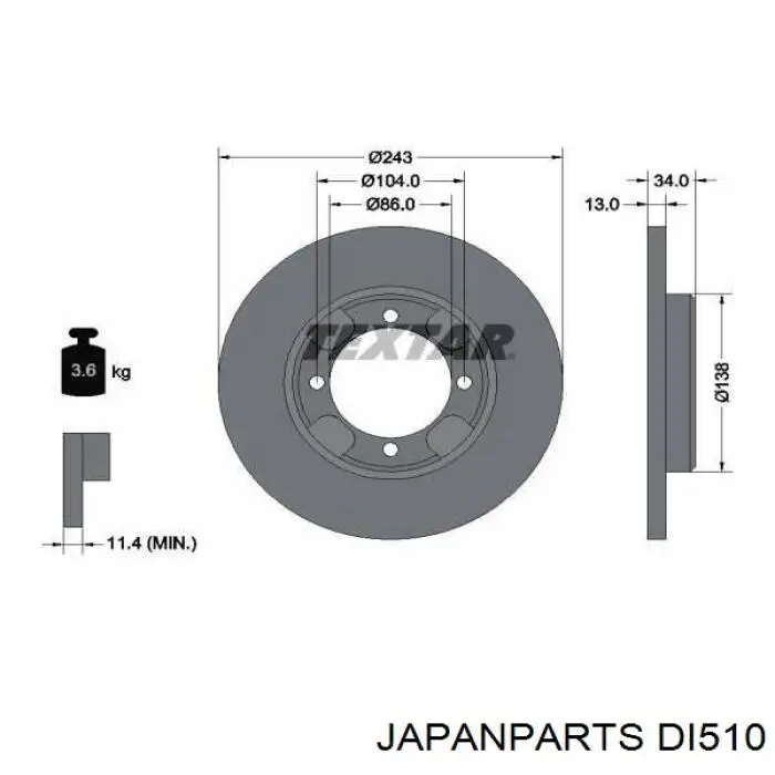 Передние тормозные диски DI510 Japan Parts