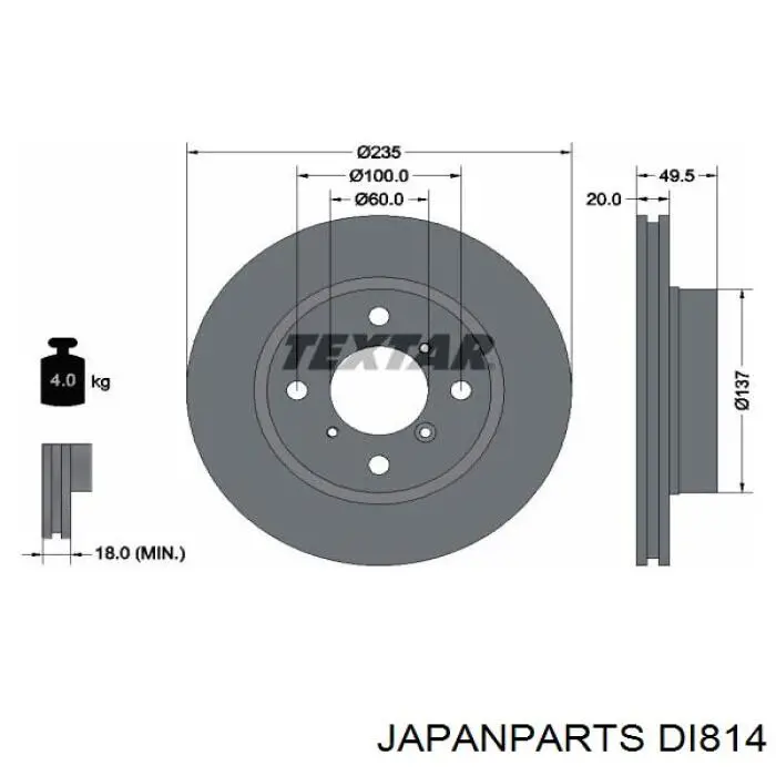 Передние тормозные диски DI814 Japan Parts