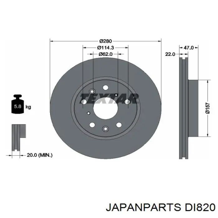 Передний тормозной диск Japan Parts DI820