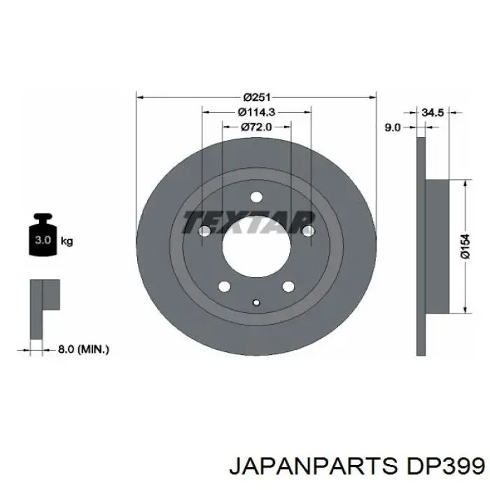 Диск тормозной задний Japan Parts DP399