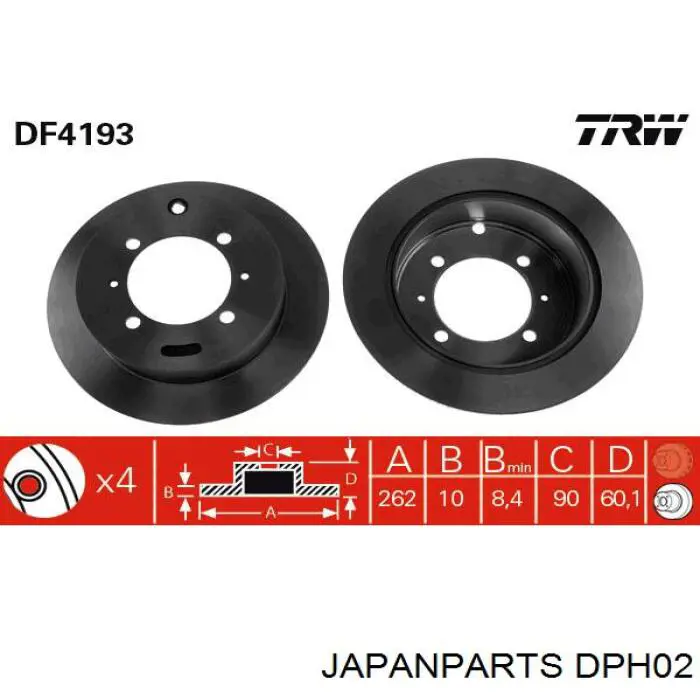 Купить DPH02 Japan Parts Диск тормозной задний