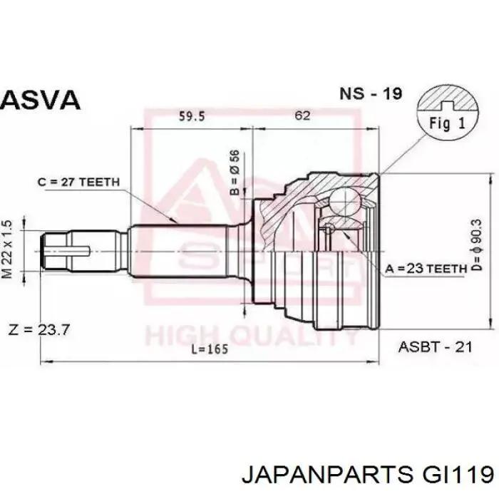ШРУС наружный передний GI119 Japan Parts