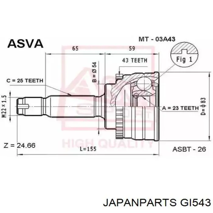 ШРУС наружный передний GI543 Japan Parts