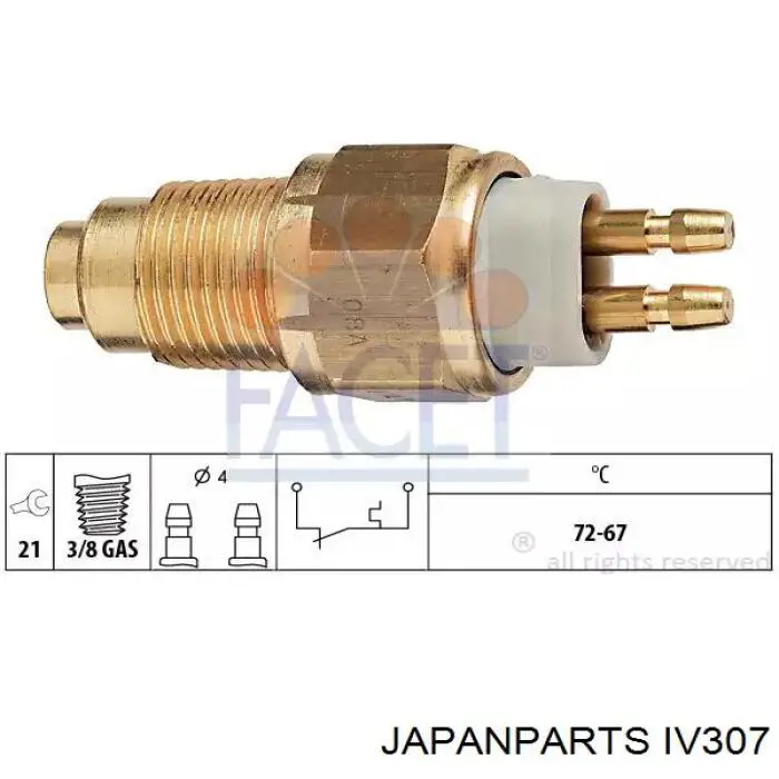 Датчик температуры охлаждающей жидкости (включения вентилятора радиатора) Japan Parts IV307