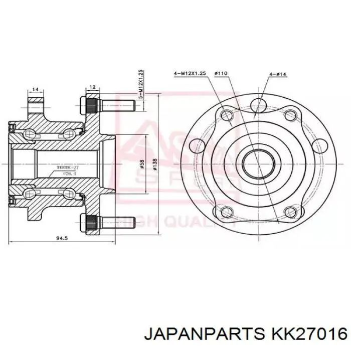 Задняя ступица KK27016 Japan Parts