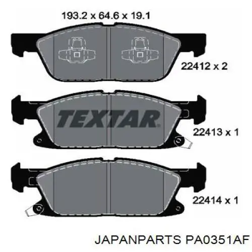 Передние тормозные колодки PA0351AF Japan Parts