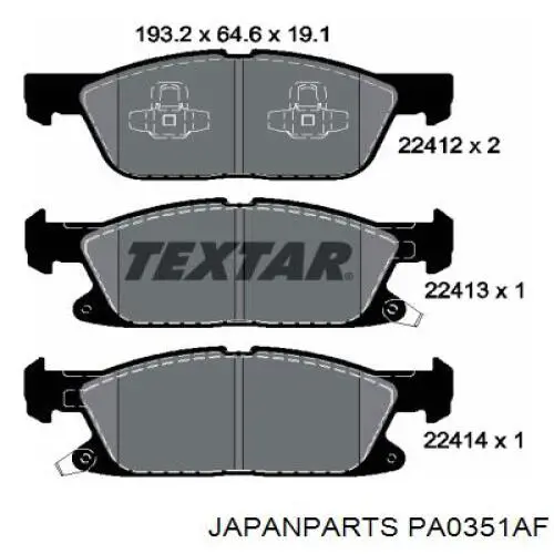 Pastillas de freno delanteras PA0351AF Japan Parts