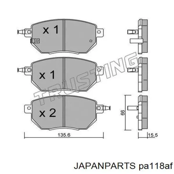 Колодки тормозные передние дисковые Japan Parts PA118AF