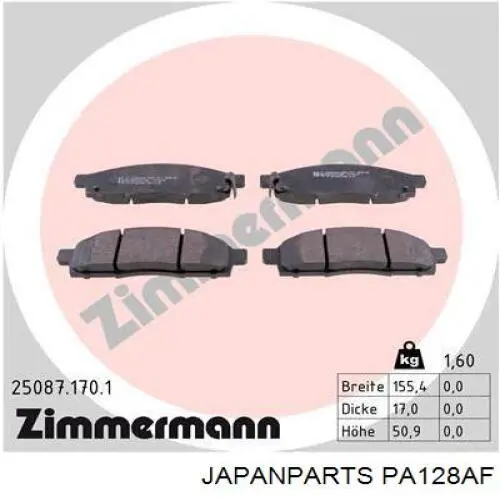 Передние тормозные колодки PA128AF Japan Parts