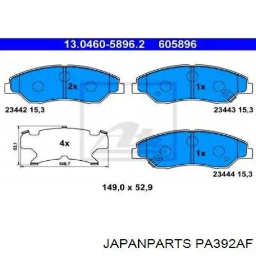 Передние тормозные колодки PA392AF Japan Parts