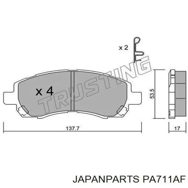 PA-711AF Japan Parts колодки тормозные передние дисковые