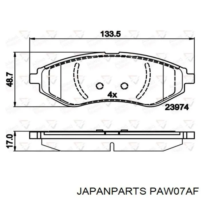 Колодки гальмівні передні, дискові PAW07AF Japan Parts