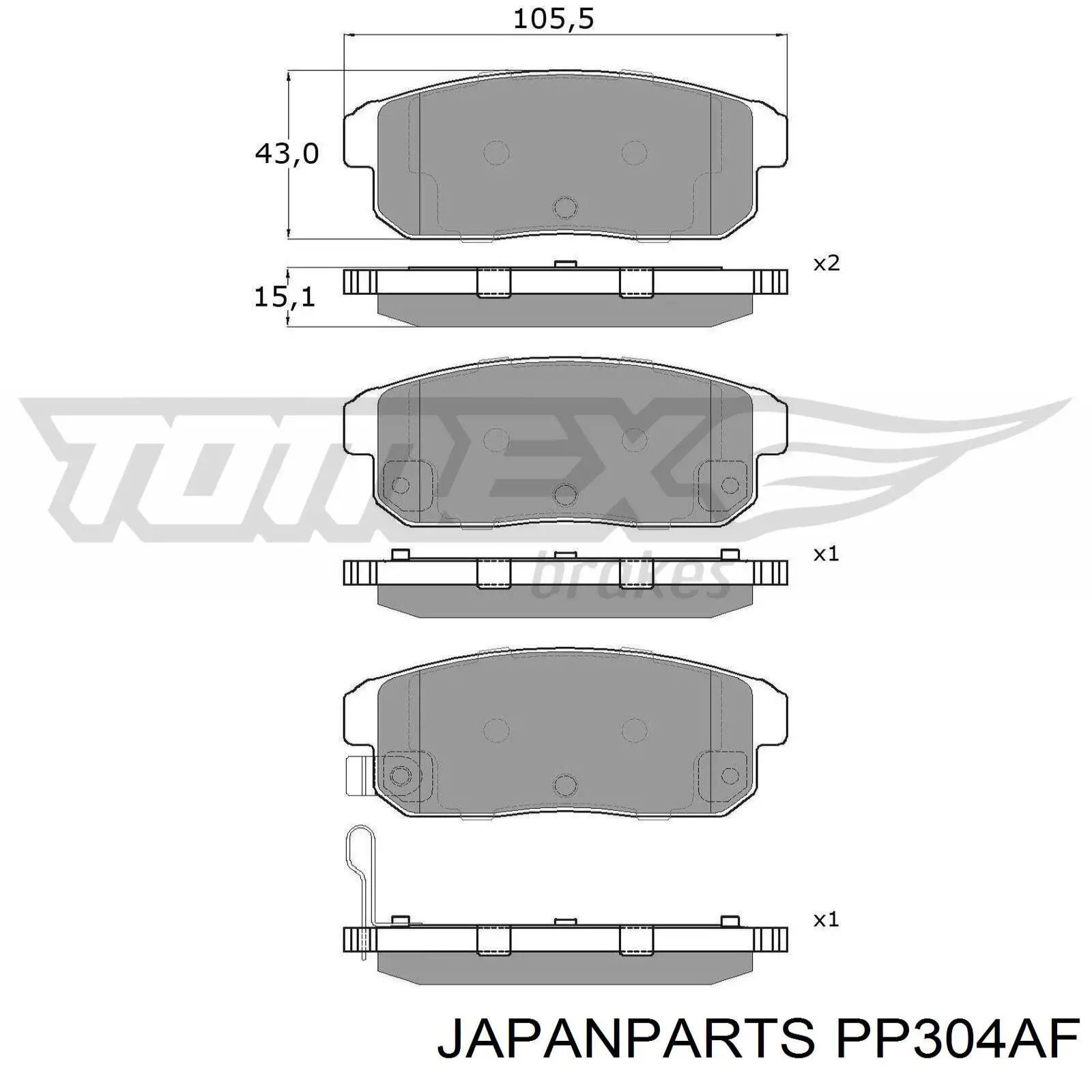 Pastillas de freno traseras PP304AF Japan Parts