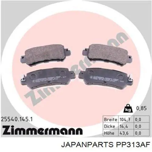 Задние тормозные колодки PP313AF Japan Parts