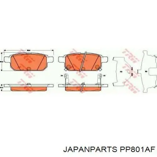 Задние дисковые колодки Japan Parts PP801AF