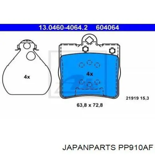 Задние тормозные колодки PP910AF Japan Parts