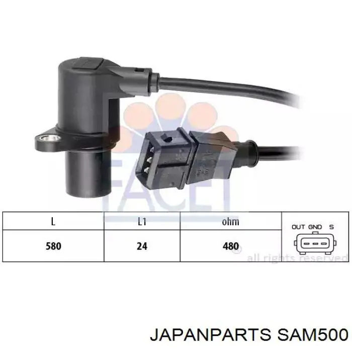 Датчик положения (оборотов) коленвала Japan Parts SAM500