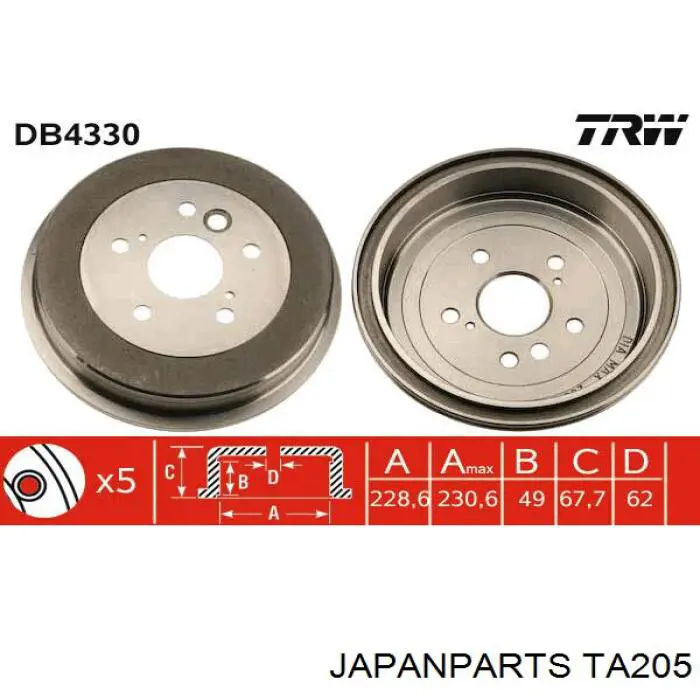 Тормозной барабан TA205 Japan Parts