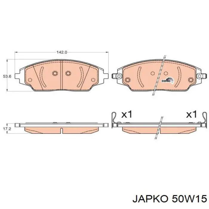 Колодки гальмівні передні, дискові 50W15 Japko