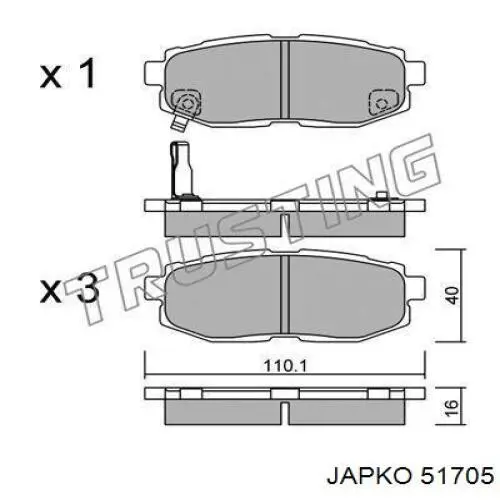 Задние тормозные колодки 51705 Japko