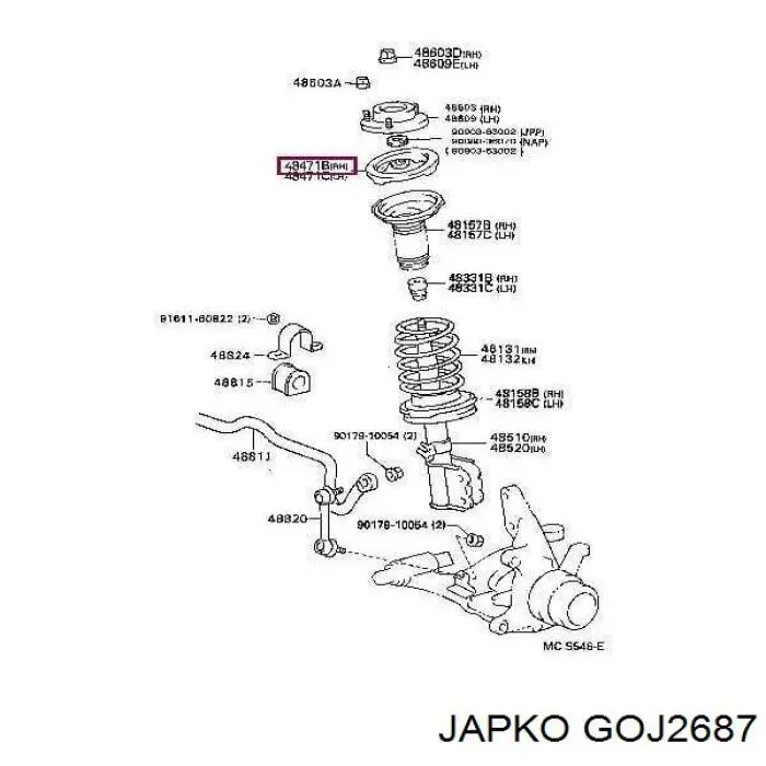 Caja de muelle, Eje delantero, arriba GOJ2687 Japko