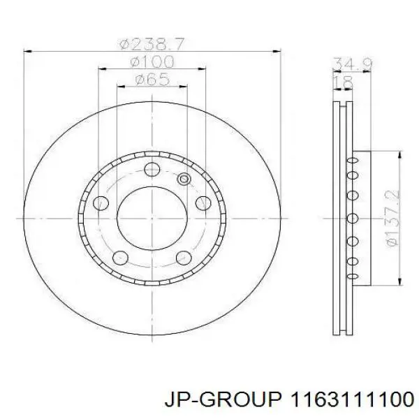 Диск тормозной передний JP GROUP 1163111100