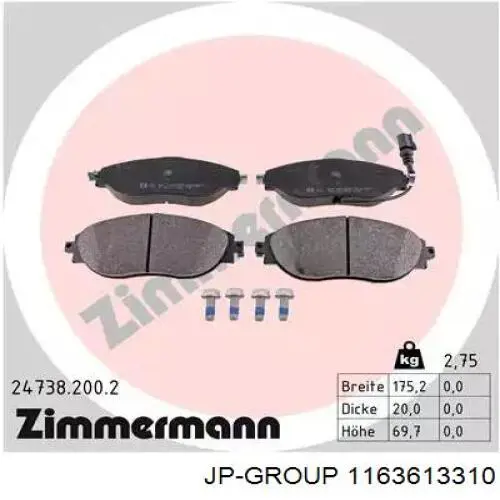 Колодки JP Group 1163613310 цена, от 29.09 USD
