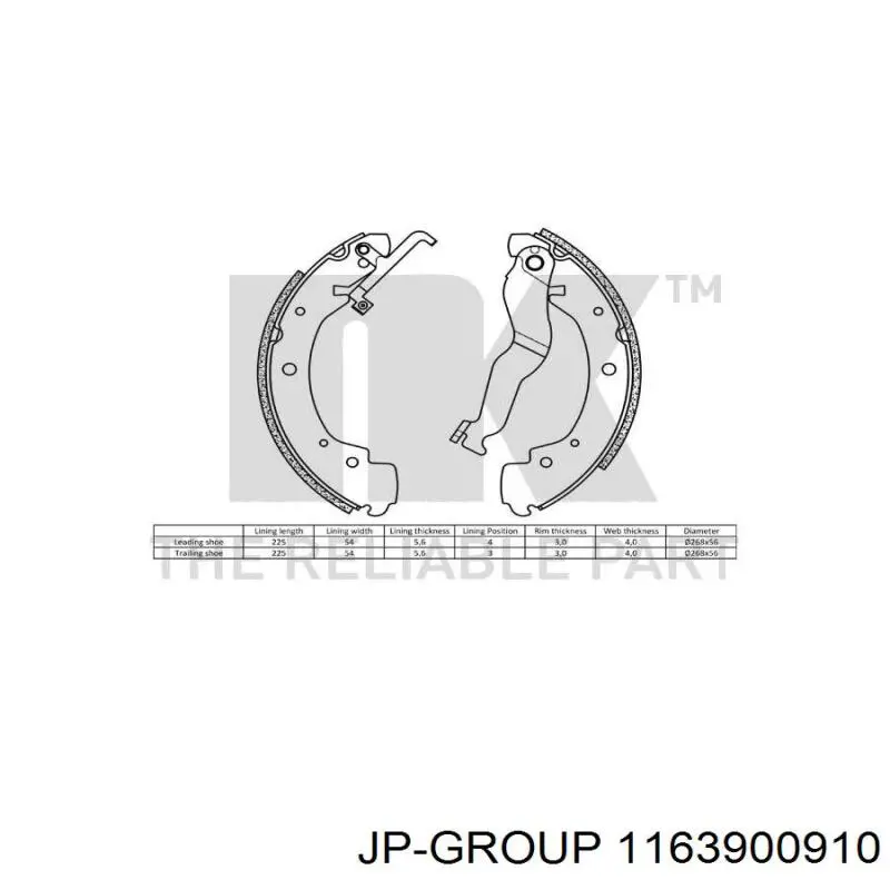 Задние барабанные колодки 1163900910 JP Group