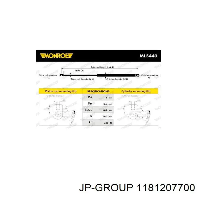 1181207700 JP Group Амортизатор крышки багажника
